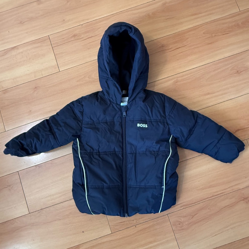 Baby Boy Boss Dark Blue Hooded Puffer Jacket